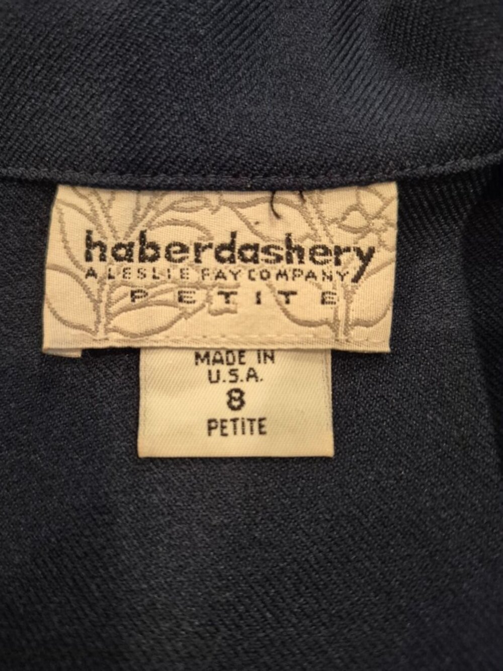 Haberdashery Navy Blue Petite Leslie Fay Blazer Size 8 Vintage USA Single Button - Picture 3 of 6